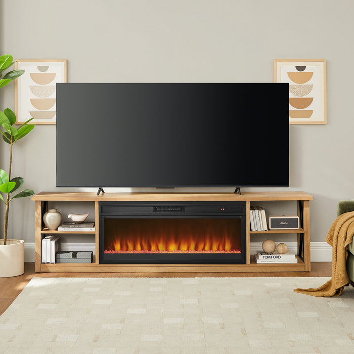 Wendel 80\" Electric Fireplace Tv Stand with Storage for TVs up to 75\" – Natural Oak 