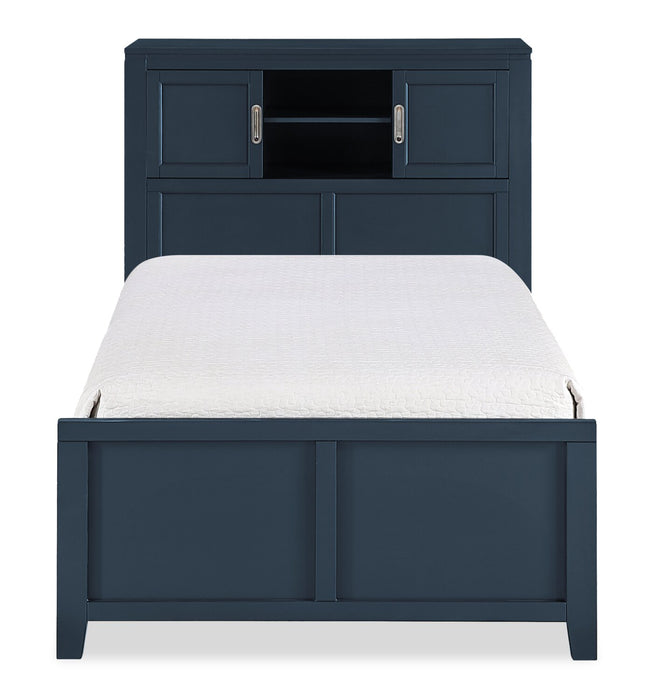 Quinn Twin Bookcase Bed with Desk - Blue