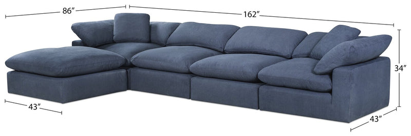 Eclipse 5-Piece Linen-Look Fabric Modular Sectional with Ottoman - Navy