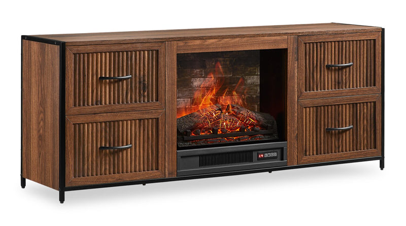  Harvin 54\" Electric Fireplace TV Stand with Storage for TVs up to 50\" – Brown Oak 