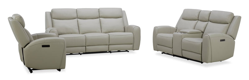 Reign 41.25\" Deltona Moonshine Taupe Top-Grain Genuine Leather Power Reclining Chair with USB Port
