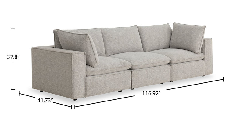 Fusion Modular 116.92\" Silver Grey Chenille Fabric Sofa with Removable Feather Down Back Cushions