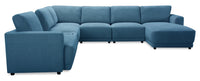Voyage Modular 7-Piece Right-Facing Fabric Sectional with Console and Removable Back Cushions – Blue 