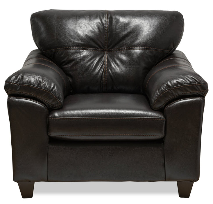 Made in Canada Addison 42\" Leather-Look Fabric Chair with Removable Seat Cushion and Tufting - Blackberry Black 