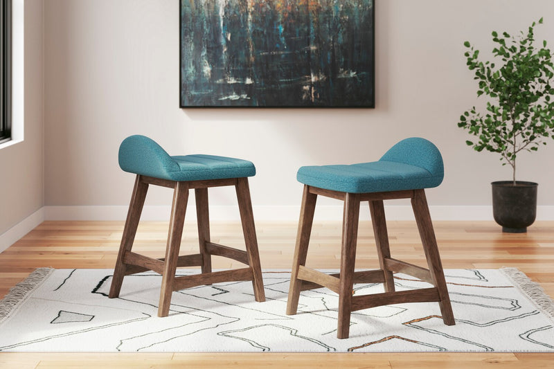 Jovi Counter-Height Stool with Linen-Look Fabric, 24\"H, Wood - Blue 