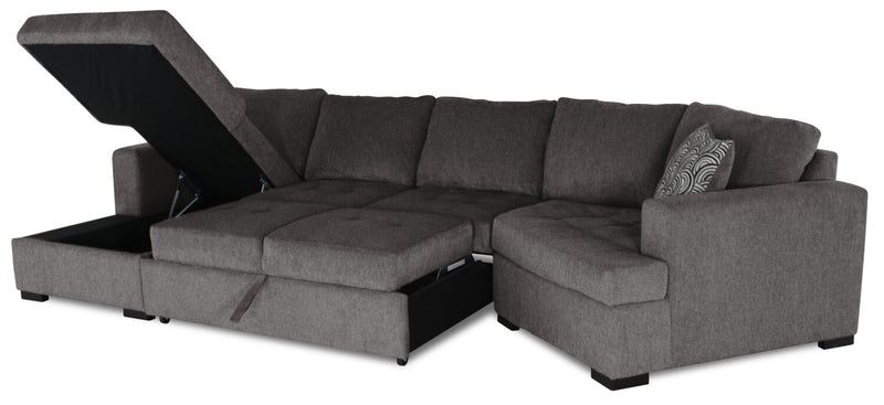 Legend 3-Piece Right-Facing Chenille Cuddler Sleeper Sectional with Chaise - Pewter