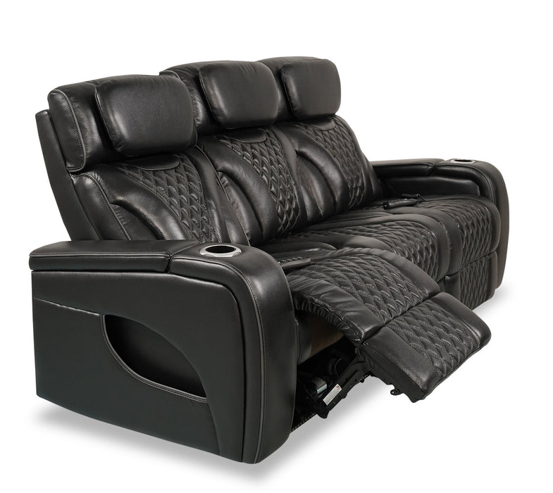 Elite Genuine Leather Power Reclining Sofa with Massage Function - Black