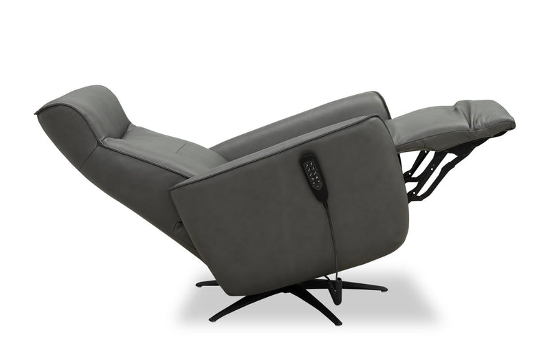 Serene 31\" Grey Genuine Leather Power Reclining Massage Chair with Power Headrest and Heated Seat