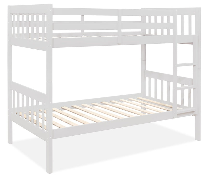 Miko Bunk Bed with Ladder & Guard Rail for Kids, White - Twin/Twin 