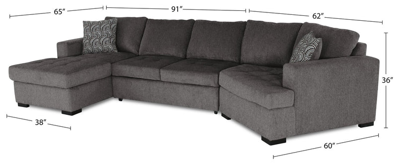 Legend 3-Piece Right-Facing Chenille Cuddler Sleeper Sectional with Chaise - Pewter