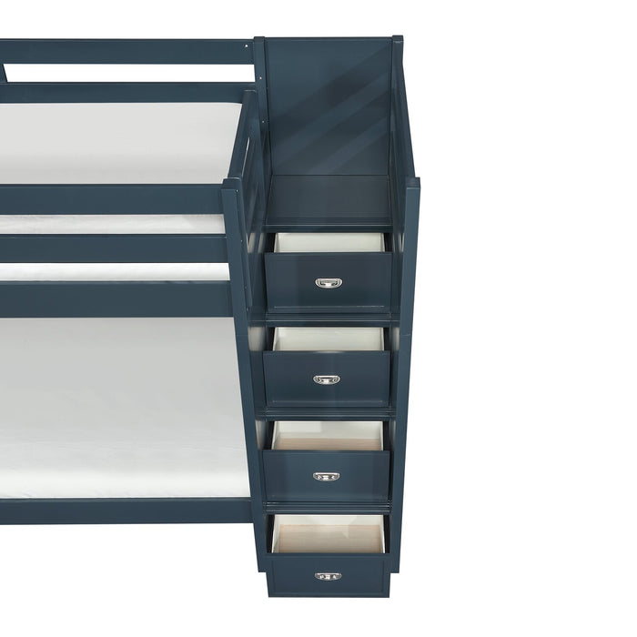 Quinn Twin/Twin Staircase Bunk Bed - Blue