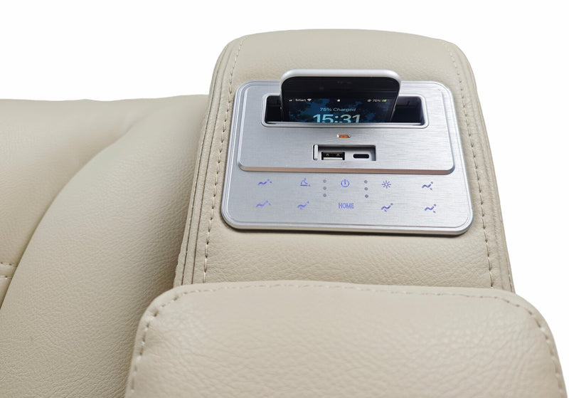 Zen 3-Piece Apricot Faux Leather Power Reclining Massage Sectional with Two Refrigerator Consoles