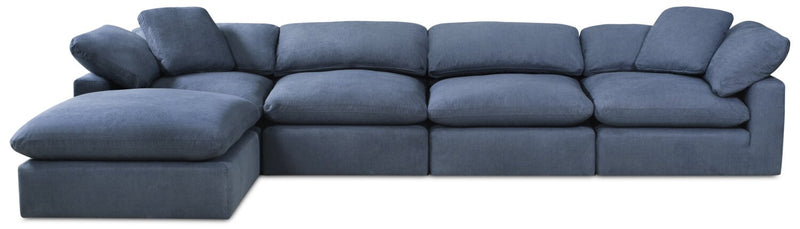 Eclipse 5-Piece Linen-Look Fabric Modular Sectional with Ottoman - Navy