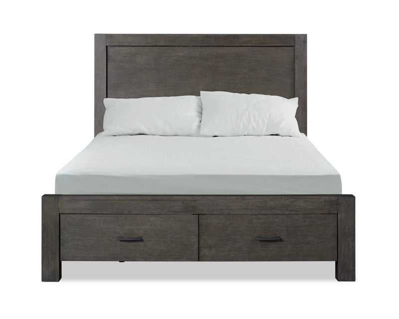 Koda Platform Storage Bed with Headboard & Frame, Wooden, Grey - Queen Size 