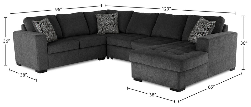 Legend 4-Piece Right-Facing Chenille Sleeper Sectional - Pepper 