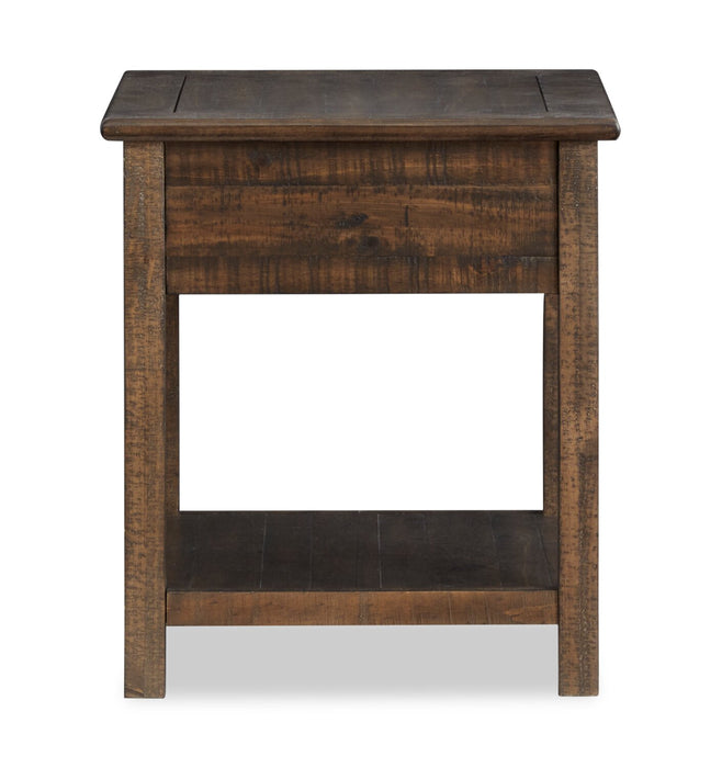 Edwin 22” Country Pine End Table with Storage - Homestead Brown