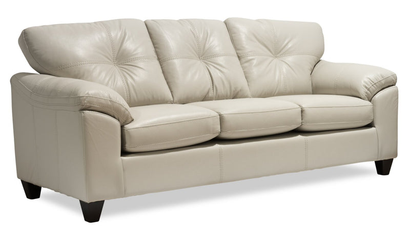 Made in Canada Addison 86\" Leather-Look Fabric Sofa with Removable Seat Cushion and Tufting - Beige 
