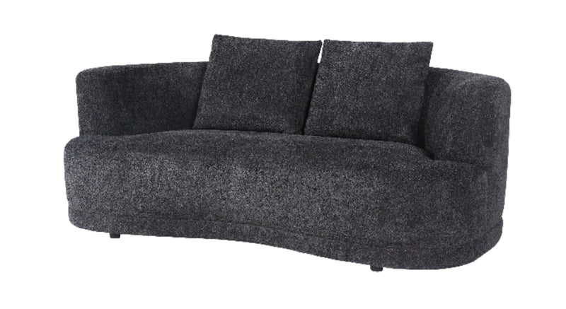 Primo Moon 78\" Wooly Raven Black Fabric Curved Loveseat with Accent Pillows 