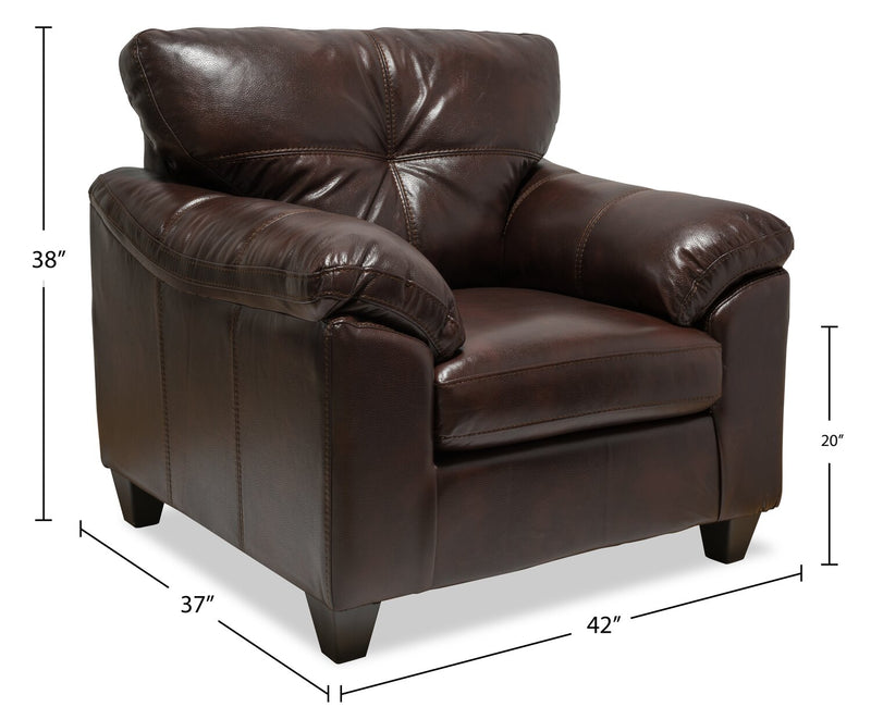 Made in Canada Addison 42\" Leather-Look Fabric Chair with Removable Seat Cushion and Tufting - Brown 