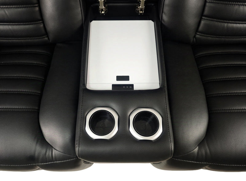  Zen 3-Piece Black Faux Leather Power Reclining Massage Sectional with Two Refrigerator Consoles