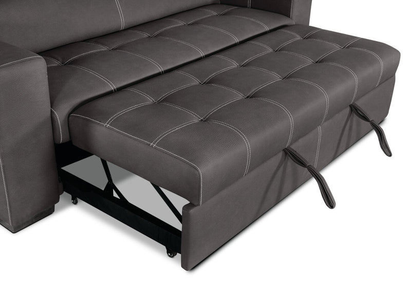Drake 87\" Faux Suede Fabric Sleeper Sofa with Pull Out Sleeper, Flip-Up Headrests and Button Tufting - Grey 