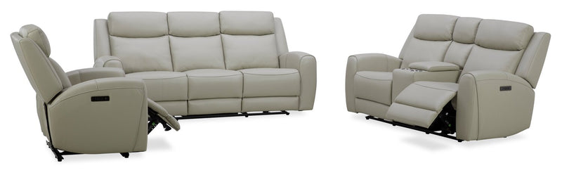 Reign 78\" Deltona Moonshine Taupe Top-Grain Genuine Leather Power Reclining Loveseat with Console 