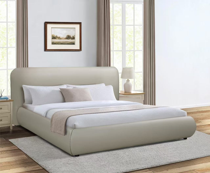 Luka Upholstered Platform Bed in Taupe Vegan Leather - King Size