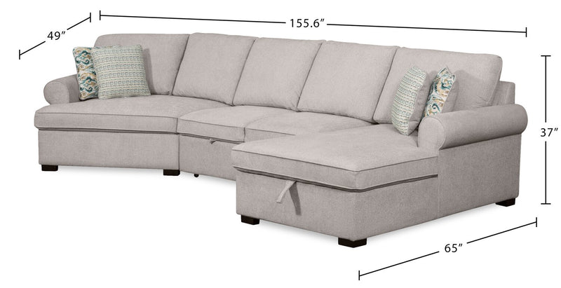 Scott Living Haven 3-Piece Left-Facing Chenille Fabric Cuddler Sleeper Sectional with Storage Chaise - Grey
