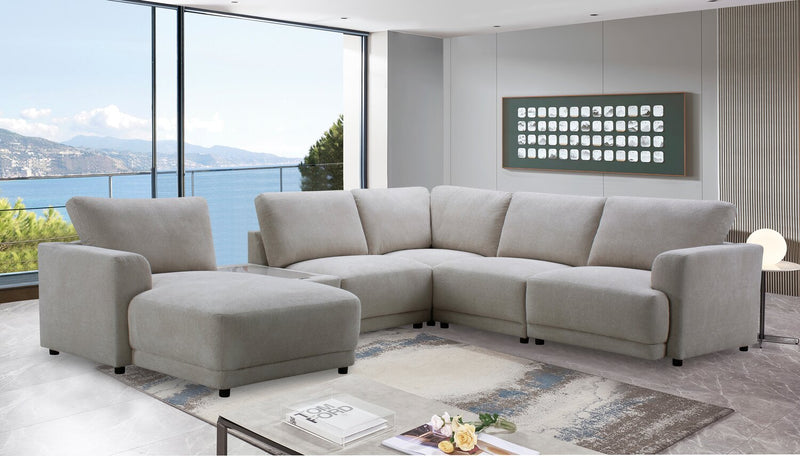 Voyage Modular 6-Piece Left-Facing Fabric Sectional with Console and Removable Back Cushions – Beige