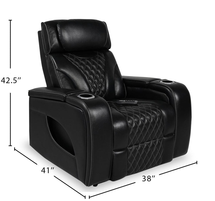 Elite Genuine Leather Power Recliner with Massage Function - Black