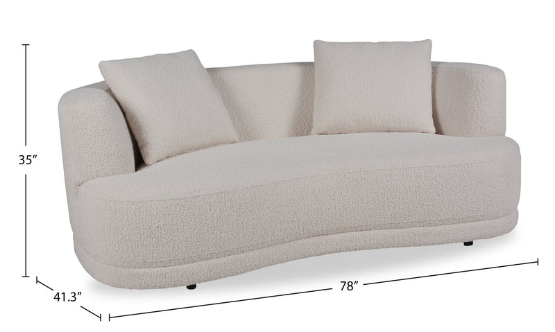 Primo Moon 78\" Wooly Almond White Fabric Curved Loveseat with Accent Pillows 