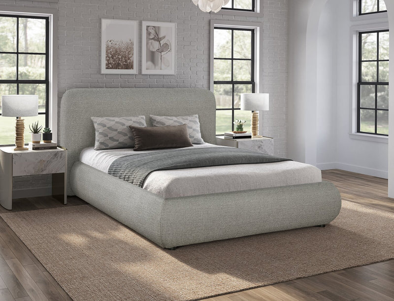 Luka Upholstered Platform Bed in Grey Fabric - Full Size