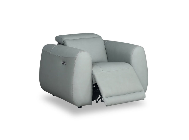 Gianna 40\" Spa Blue Genuine Leather Power Reclining Chair with Power Headrest and USB Port