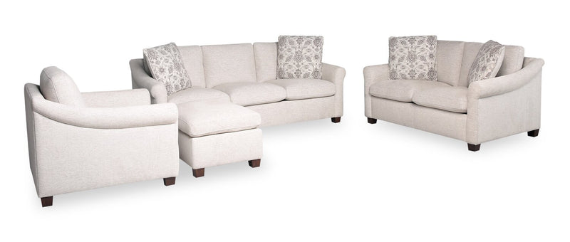 Mallie 60\" Shell White Chenille Fabric Loveseat with Rolled Arms and Wood Legs 
