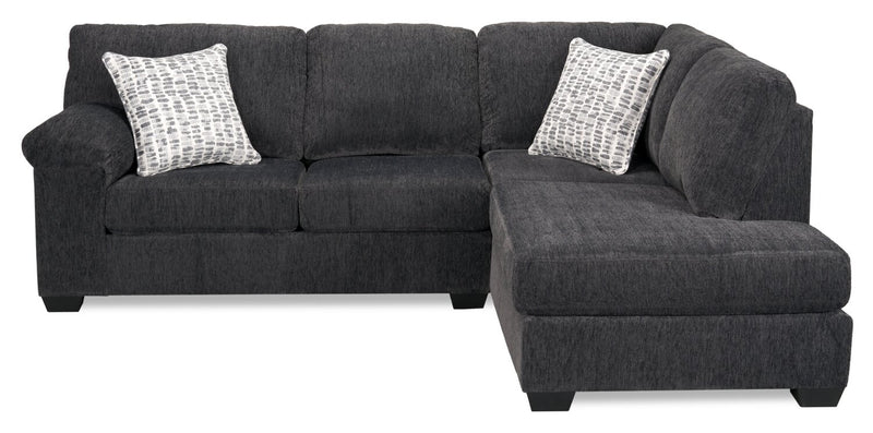 Made in Canada Morgan 2-Piece Right-Facing Chenille Fabric Condo Size Sectional with Accent Pillows - Grey