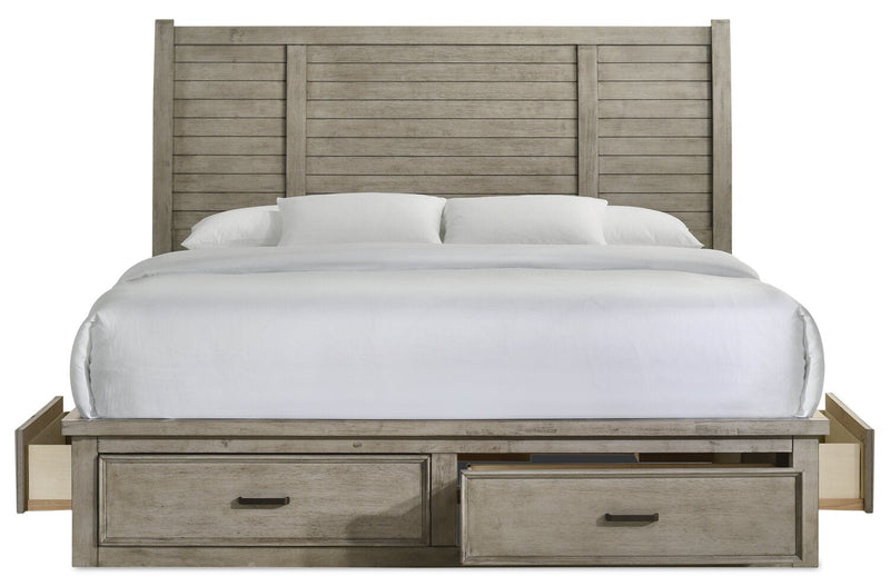 Levi Platform Storage Bed with Headboard & Frame, Wooden, Drift Grey - King Size 