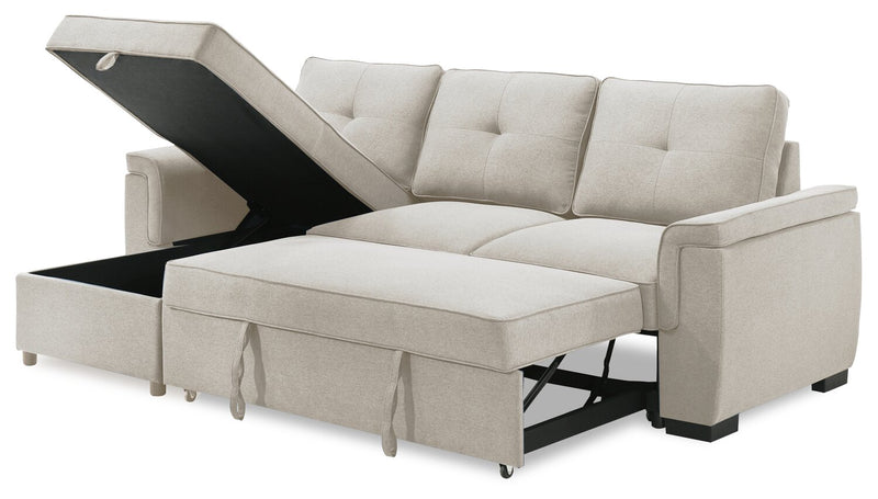 Eden 2-Piece Reversible Fabric Sleeper Sectional with Storage Chaise and Removable Back Cushions - Taupe