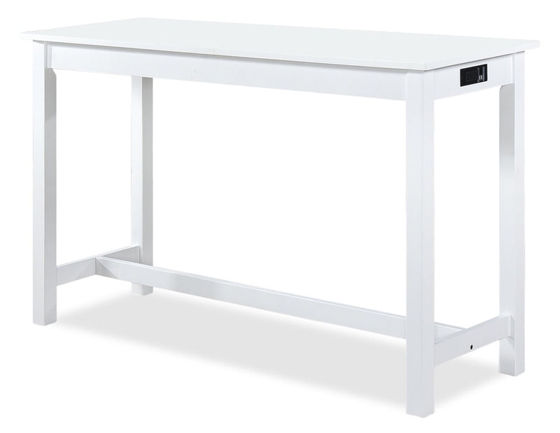 Noah 60” Modern Sofa Table with 3 Counter-Height Stools and USB Ports - White