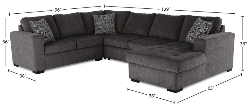 Legend 4-Piece Right-Facing Chenille Sleeper Sectional - Pewter 