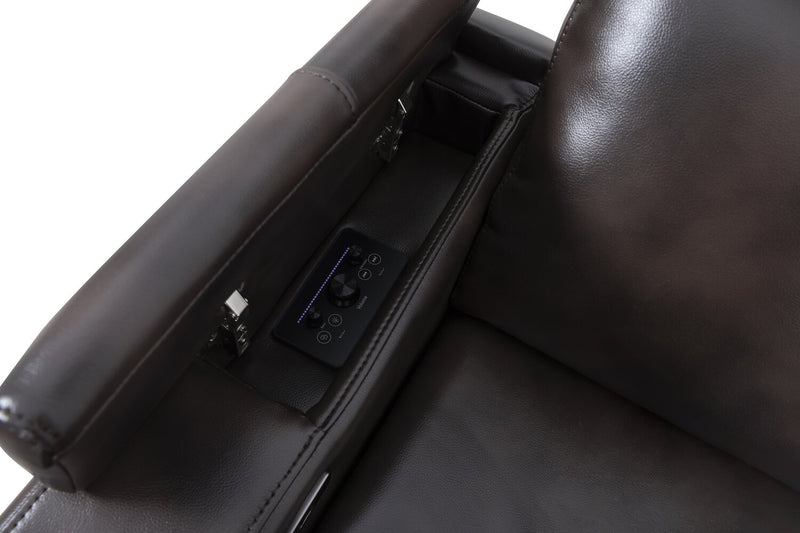 Escape 39\" Power Reclining Chair with Power Headrest and Surround Sound - Dark Brown Leather-Look Fabric