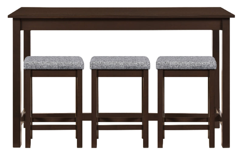 Noah 60” Modern Sofa Table with 3 Counter-Height Stools and USB Ports - Espresso