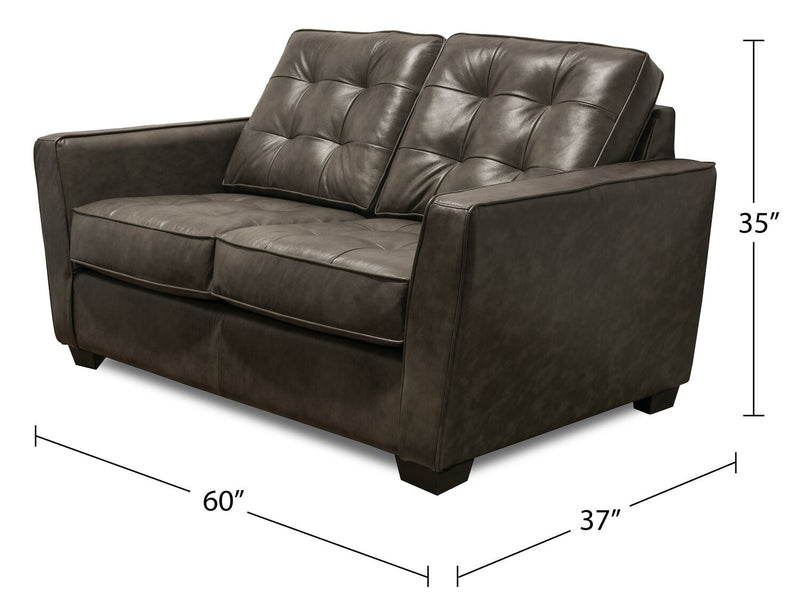 Clark 60\" Genuine Leather Loveseat with Button Tufting – Charcoal  