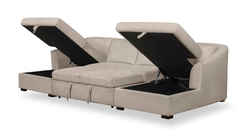 Envy 3-Piece Chenille Fabric Sleeper Sectional with Two Storage Chaises - Almond Beige