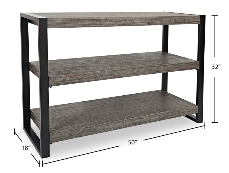 Apex 50\" Modern Sofa Table with Shelf - Grey with Black Metal Legs