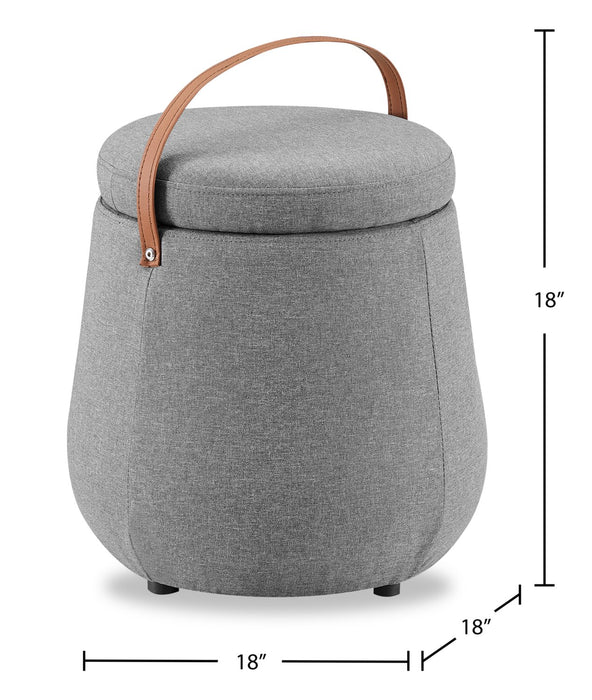 Vancouver Round Fabric Storage Ottoman - Grey