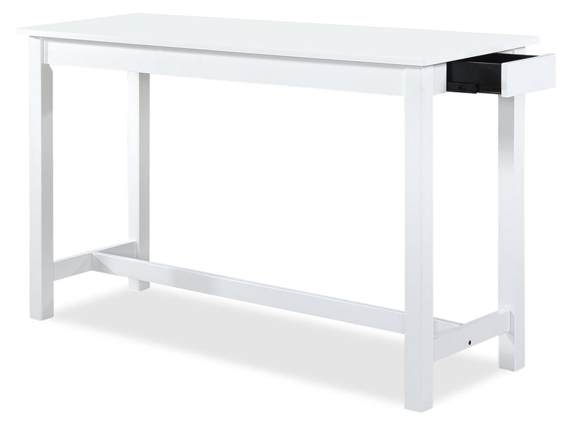 Noah 60” Modern Sofa Table with 3 Counter-Height Stools and USB Ports - White