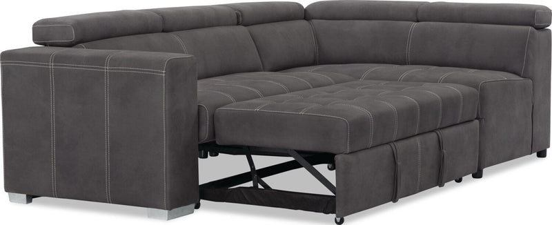 Drake 3-Piece Right-Facing Faux Suede Fabric Sleeper Sectional with Storage Ottoman - Cement Grey 