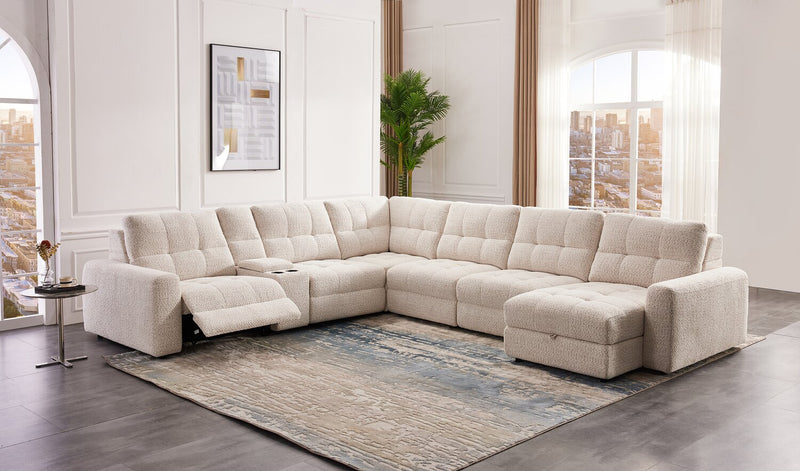 Scott Living Elevate Modular 7-Piece Right-Facing Beige Chenille Fabric Sectional with Power Reclining