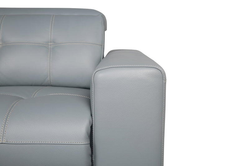 Geneva 3-Piece Pool Blue Genuine Leather Power Reclining Sectional with Power Headrests and USB Port