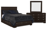 Yorkdale 5pc Bedroom Set with 6-Drawer Storage Bed, Dresser & Mirror, Made in Canada, Brown - Queen Size 